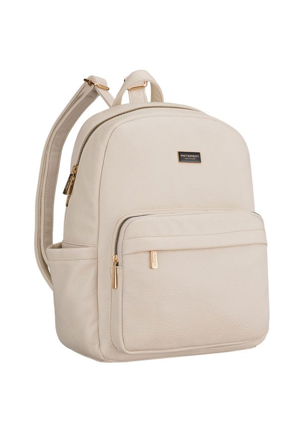 Duży plecak damski ze skóry ekologicznej beżowy miejski do pracy mieści A4 Peterson PTN MBP-11-F19. Kolor: beżowy. Materiał: skóra ekologiczna. Styl: elegancki