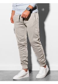 Ombre Clothing - Spodnie męskie dresowe joggery P867 - jasnoszare - XXL. Kolor: szary. Materiał: dresówka
