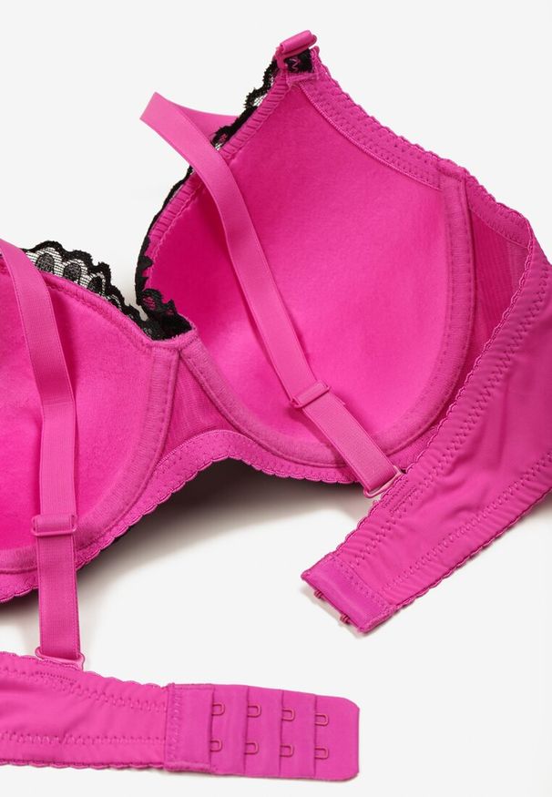 Born2be - Czarno-Fuksjowy Biustonosz z Motywem Kwiatowej Koronki Nelenor. Kolor: czarny. Materiał: koronka. Rodzaj stanika: odpinane ramiączka. Wzór: koronka, kwiaty