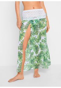 Sukienka plażowa 2 w 1 bonprix biało-zielony z roślinnym nadrukiem. Okazja: na plażę. Kolor: biały. Wzór: nadruk #3
