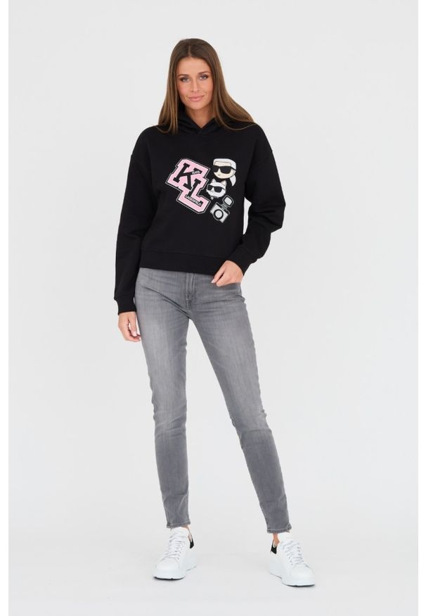 Karl Lagerfeld - KARL LAGERFELD Czarna bluza Ikonik. Typ kołnierza: kaptur. Kolor: czarny