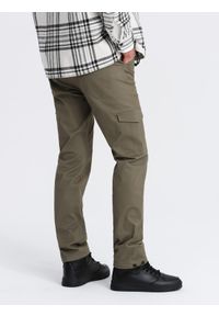 Ombre Clothing - Spodnie męskie z kieszeniami cargo i ściągaczem na dole nogawki - ciemnooliwkowe V1 OM-PACG-0189 - XXL. Kolor: oliwkowy. Materiał: bawełna, elastan #5