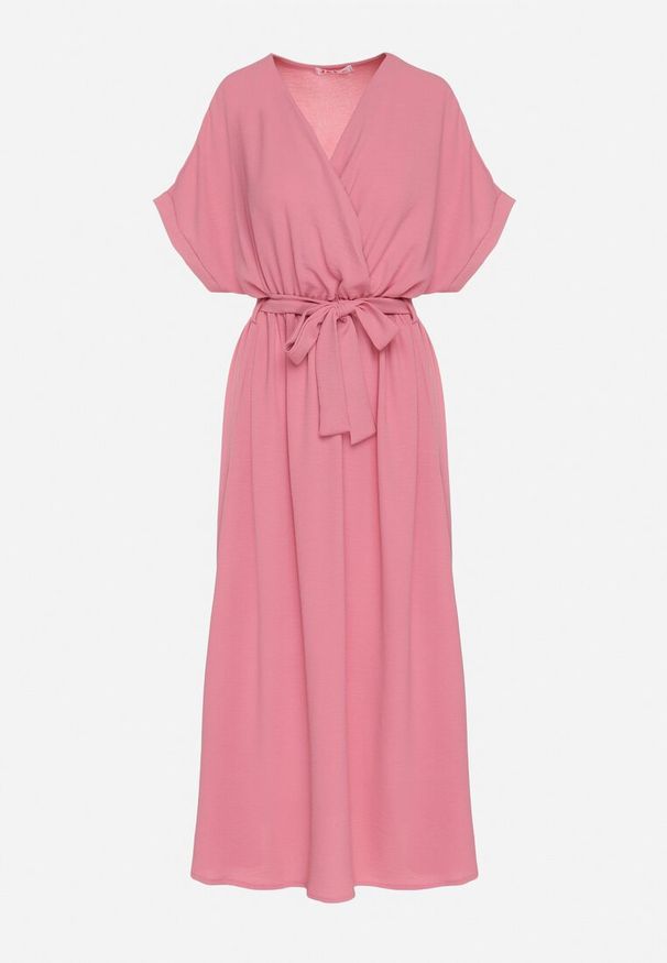 Born2be - Różowa Sukienka z Bawełną i Ozdobnym Paskiem Lunistra. Okazja: na co dzień. Kolor: różowy. Materiał: bawełna. Wzór: aplikacja. Styl: casual, elegancki, klasyczny