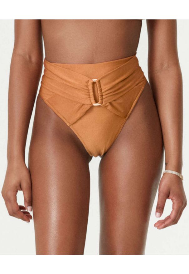 NOIRE SWIMWEAR - Dół od bikini z wysokim stanem Amber Papillon. Stan: podwyższony. Kolor: pomarańczowy. Materiał: tkanina, materiał