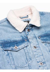 Ombre Clothing - Kurtka męska jeansowa typu sherpa - jasnoniebieska V2 OM-JADJ-0125 - XXL. Kolor: niebieski. Materiał: jeans. Styl: klasyczny #3