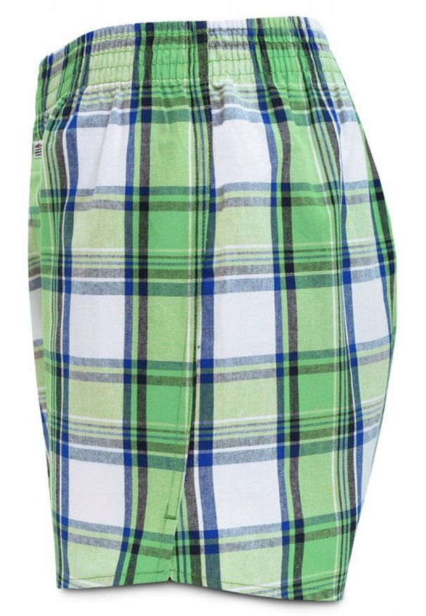 Luźne Męskie Bokserki, Bawełniane - Pako Jeans - Zielone w Kratę. Kolor: zielony. Materiał: bawełna
