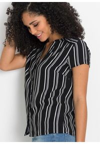 bonprix - Bluzka z krótkim rękawem z czystej wiskozy. Typ kołnierza: dekolt w serek. Kolor: czarny. Materiał: wiskoza. Długość rękawa: krótki rękaw. Długość: krótkie. Wzór: nadruk. Styl: elegancki #2