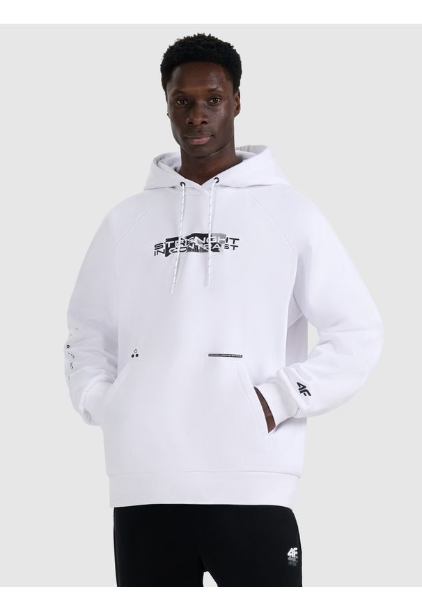 4f - 4F Bluza dresowa nierozpinana z kapturem męska - biała XL. Okazja: na co dzień. Typ kołnierza: kaptur. Kolor: biały. Materiał: dresówka. Styl: casual