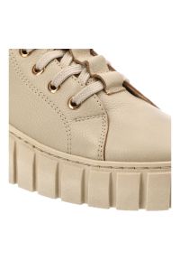 CheBello - Beżowe Botki Chebello Ocieplane Skórzane Buty Damskie. Okazja: na spacer, na co dzień. Kolor: beżowy. Materiał: skóra. Styl: casual, sportowy #5