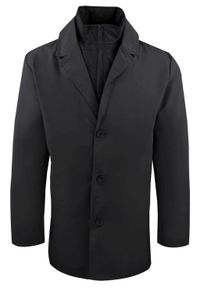 Krótki, Męski Płaszcz Przejściowy z Wysokim Kołnierzem - Brave Soul - Czarny. Kolor: czarny. Materiał: poliester. Długość: krótkie. Sezon: wiosna, jesień #1