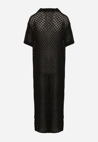 Born2be - Czarna Siateczkowa Sukienka Koszulowa z Bawełną Folaris. Okazja: na co dzień. Kolor: czarny. Materiał: bawełna. Sezon: lato. Typ sukienki: koszulowe. Styl: casual, elegancki #2