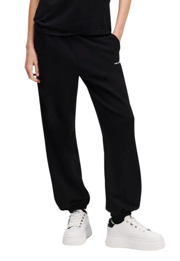 Karl Lagerfeld - KARL LAGERFELD Czarne damskie spodnie dresowe Ikon Peak-a-Boo, Rozmiar S. Kolor: czarny. Materiał: dresówka