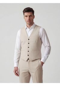 Reserved - Kamizelka garniturowa w kratę - beżowy. Kolor: beżowy. Materiał: wiskoza, tkanina #1