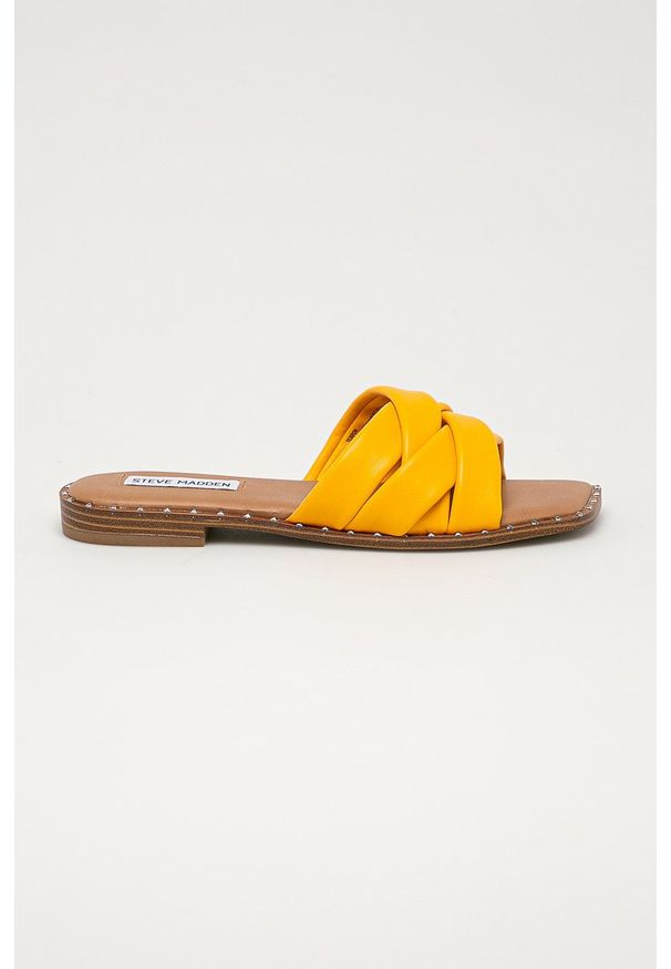 Steve Madden - Klapki skórzane Terron. Kolor: żółty. Materiał: skóra. Wzór: gładki. Obcas: na obcasie. Wysokość obcasa: niski