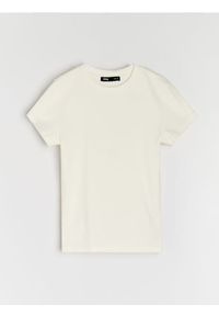 Sinsay - Bawełniana koszulka z krótkim rękawem - kremowy. Kolor: kremowy. Materiał: bawełna. Długość rękawa: krótki rękaw. Długość: krótkie #1