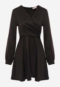 Renee - Czarna Bawełniana Sukienka VICES z Satyny z Kopertowym Dekoltem Cunelia. Okazja: na co dzień. Typ kołnierza: dekolt kopertowy. Kolor: czarny. Materiał: satyna, bawełna. Długość rękawa: długi rękaw. Typ sukienki: kopertowe. Styl: casual, elegancki #3