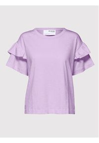 Selected Femme T-Shirt Rylie 16079837 Fioletowy Regular Fit. Kolor: fioletowy. Materiał: bawełna #3
