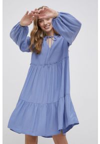 Vila Sukienka mini rozkloszowana. Kolor: niebieski. Materiał: tkanina, włókno. Wzór: gładki. Typ sukienki: rozkloszowane. Długość: mini #5