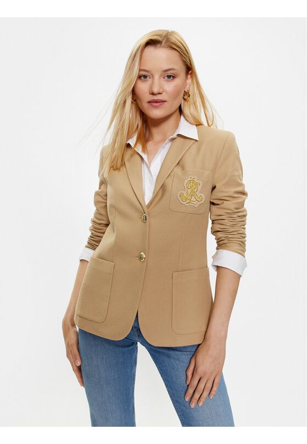 Lauren Ralph Lauren Marynarka 200797305013 Beżowy Regular Fit. Kolor: beżowy. Materiał: bawełna