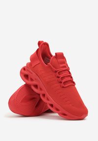 Born2be - Czerwone Płaskie Buty Sportowe Sneakersy na Piankowej Podeszwie z Elastyczną Cholewką Galelia. Okazja: na co dzień. Kolor: czerwony. Materiał: bawełna. Szerokość cholewki: normalna #2