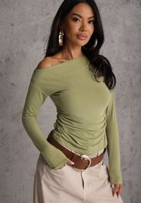 Renee - Zielona Marszczona Bluzka z Wiskozą i Bawełną Trihal. Okazja: na co dzień. Kolor: zielony. Materiał: wiskoza, bawełna. Styl: casual #1