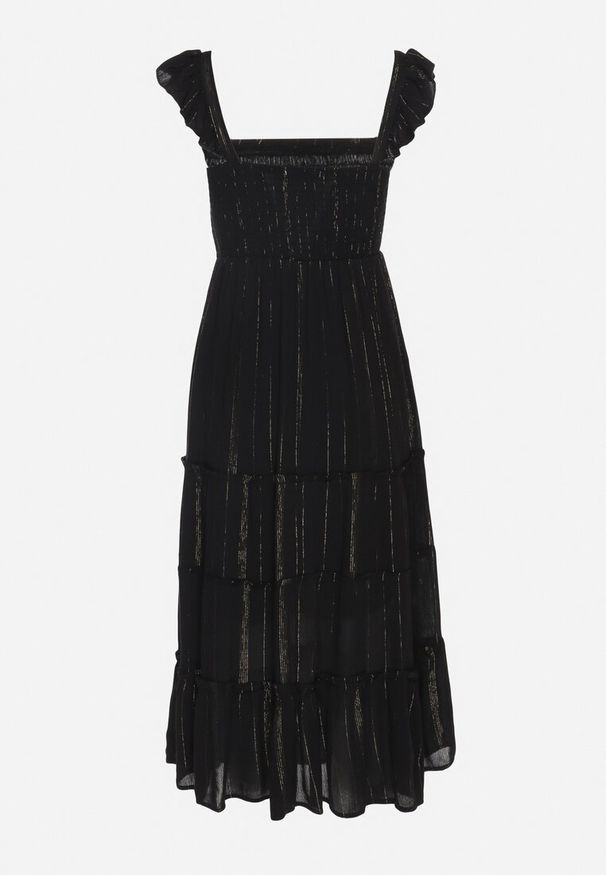 Born2be - Czarna Wiskozowa Sukienka na Ramiączkach Zdobiona Metaliczną Nicią Iffrisse. Okazja: na co dzień. Kolor: czarny. Materiał: wiskoza. Długość rękawa: na ramiączkach. Wzór: aplikacja. Styl: casual