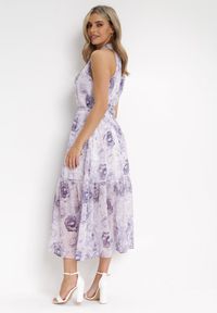 Born2be - Fioletowa Rozkloszowana Sukienka z Materiałowym Paskiem Evanagia. Kolor: fioletowy. Materiał: materiał #5