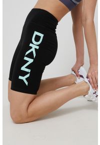DKNY - Dkny Szorty damskie kolor czarny z nadrukiem high waist. Stan: podwyższony. Kolor: czarny. Materiał: dzianina. Wzór: nadruk #1