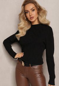 Renee - Czarny Sweter Klasyczny z Miękkiej Dzianiny Afonna. Kolor: czarny. Materiał: dzianina. Długość rękawa: długi rękaw. Długość: długie. Styl: klasyczny