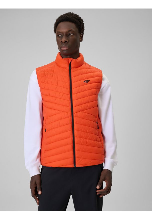 4f - 4F Bezrękawnik z wypełnieniem syntetycznym męski - pomarańczowy XXL. Kolor: pomarańczowy. Materiał: syntetyk. Długość rękawa: bez rękawów. Wzór: jodełka