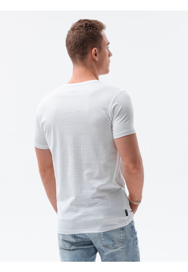 Ombre Clothing - T-shirt męski z nadrukiem S1434 V-3A - biały - XXL. Kolor: biały. Materiał: bawełna. Wzór: nadruk. Styl: klasyczny