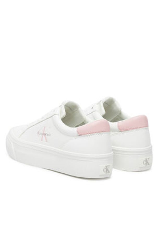 Calvin Klein Jeans Sneakersy Vulc Flatf Lth Logo Tag YW0YW01873 Biały. Kolor: biały. Materiał: skóra