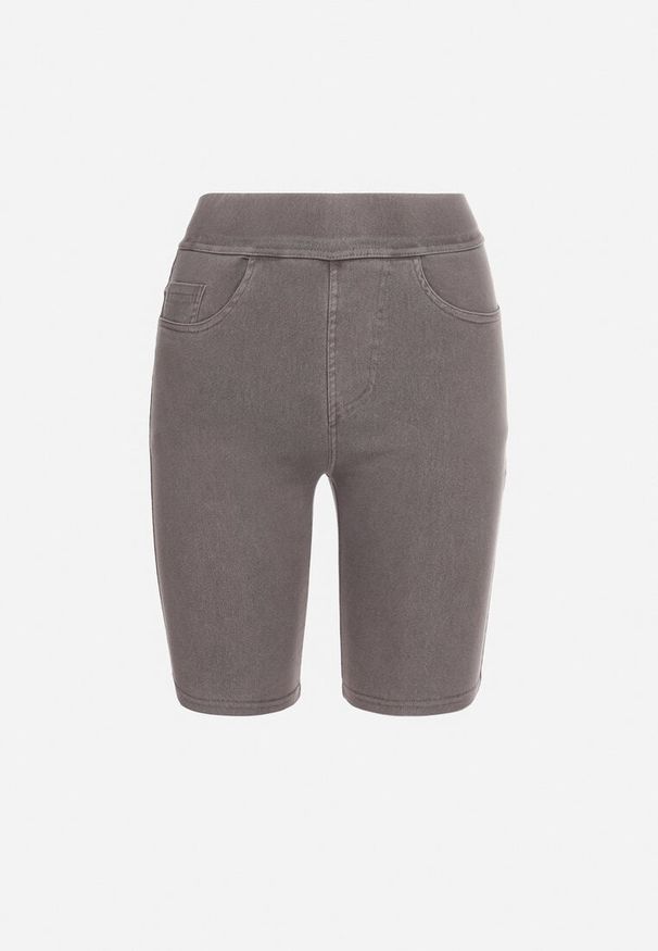 Born2be - Ciemnobeżowe Szorty Jeansowe z Gumką w Pasie i Wysokim Stanem Kivolia. Okazja: na co dzień. Stan: podwyższony. Kolor: beżowy. Materiał: jeans. Sezon: lato. Styl: casual, elegancki