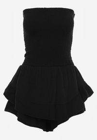 Renee - Czarny Bawełniany Kombinezon z Elastyczną Górą i Falbankami Palelia. Okazja: na co dzień. Kolor: czarny. Materiał: bawełna. Styl: casual #4