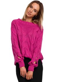 MOE - Sweter z Rozcięciem na Rękawach - Fuksja. Kolor: różowy. Materiał: poliamid, akryl