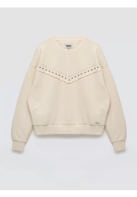 Big-Star - Bluza damska z linii Authentic perłowa Frolia 103. Okazja: na co dzień. Kolor: kremowy. Materiał: dzianina, skóra, materiał. Długość rękawa: długi rękaw. Długość: długie. Wzór: aplikacja, ze splotem. Styl: casual, elegancki, klasyczny #1
