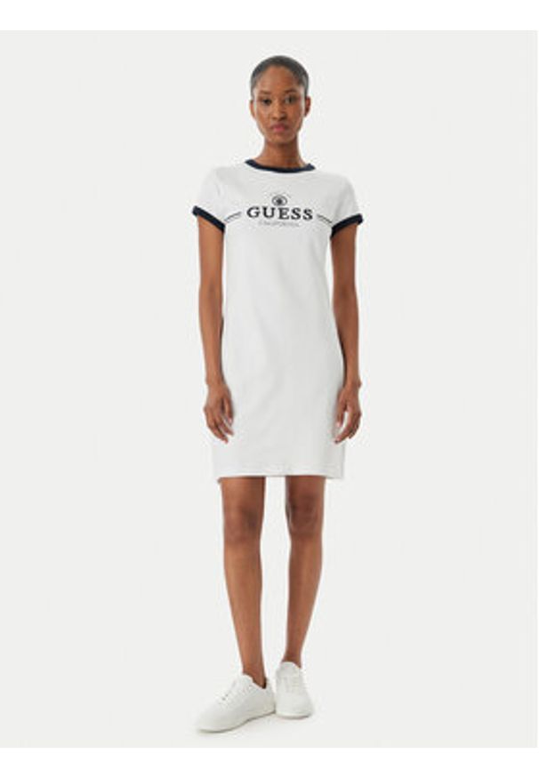 Guess Sukienka codzienna V6GK05 K2988 Biały Regular Fit. Okazja: na co dzień. Kolor: biały. Materiał: bawełna. Typ sukienki: proste. Styl: casual