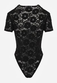 Renee - Czarne Body z Koronkowej Tkaniny z Krótkim Rękawem Moallli. Okazja: na imprezę. Kolor: czarny. Materiał: tkanina, koronka. Długość rękawa: krótki rękaw. Długość: krótkie. Wzór: kwiaty, koronka. Styl: elegancki #7