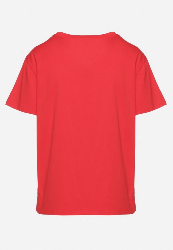 Born2be - Czerwony Bawełniany T-shirt z Trójkątnym Dekoltem Nelirna. Okazja: na co dzień, na spacer. Kolor: czerwony. Materiał: bawełna. Styl: casual, klasyczny