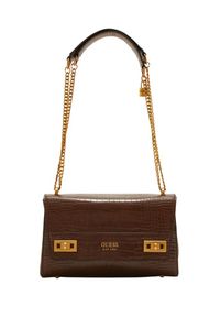 Guess - GUESS Brązowa torebka Katey Croc. Kolor: brązowy. Materiał: skórzane. Rodzaj torebki: na ramię #5