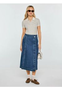 Big-Star - Koszulka damska polo w paski perłowa Rellma 103. Typ kołnierza: polo. Kolor: kremowy. Materiał: prążkowany, dzianina. Wzór: paski. Styl: elegancki, klasyczny #6