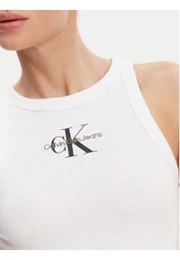 Calvin Klein Jeans Top Monologo J20J225301 Biały Slim Fit. Kolor: biały. Materiał: bawełna