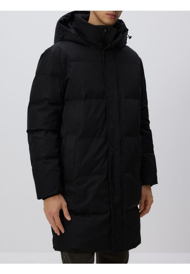 Reserved - Długa puchowa kurtka z dodatkiem Sorony - czarny. Kolor: czarny. Materiał: puch. Długość: długie