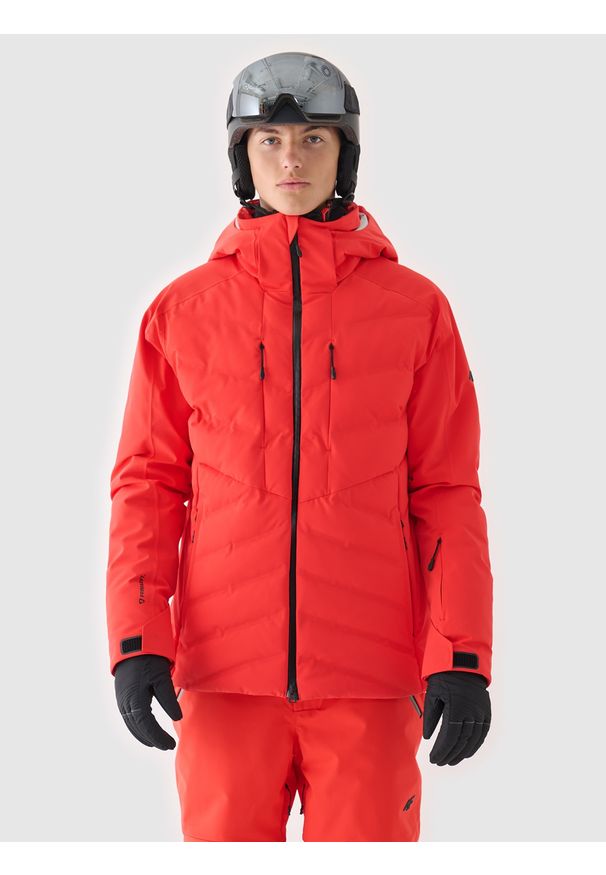 4f - 4F Kurtka narciarska membrana Dermizax 20000 męska - czerwona 3XL. Typ kołnierza: kaptur. Kolor: czerwony. Materiał: dzianina, materiał, puch. Długość: długie. Wzór: aplikacja. Sezon: zima. Styl: klasyczny
