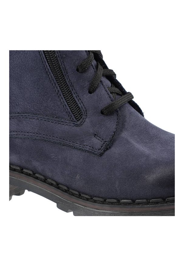 Botki damskie Simen, ocieplane ze skóry naturalnej z okrągłym noskiem, granatowe, 08237-S1680. Okazja: na co dzień. Nosek buta: okrągły. Zapięcie: sznurówki. Kolor: niebieski. Materiał: skóra. Styl: casual, elegancki