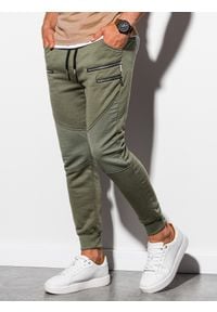 Ombre Clothing - Spodnie męskie dresowe P900 - khaki - XXL. Kolor: brązowy. Materiał: dresówka