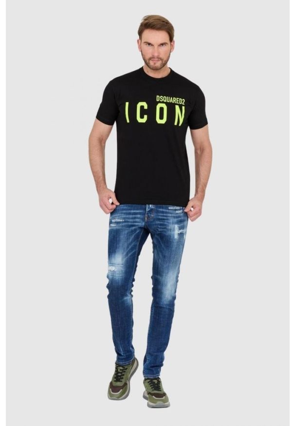 DSQUARED2 Czarny t-shirt męski z neonowym logo icon, Rozmiar S. Kolor: czarny