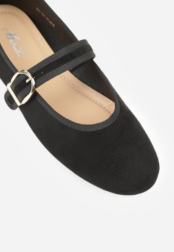Renee - Czarne Balerinki Mary Jane z Klamrą Zaurg. Okazja: na co dzień. Zapięcie: klamry. Kolor: czarny. Materiał: jeans. Styl: casual, klasyczny, elegancki