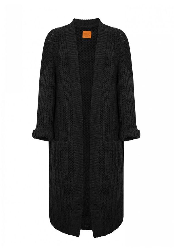Marsala - Długi kardigan z kieszeniami w kolorze czarnym - BARI BLACK. Kolor: czarny. Materiał: akryl, wełna. Długość: długie. Sezon: zima, jesień. Styl: elegancki