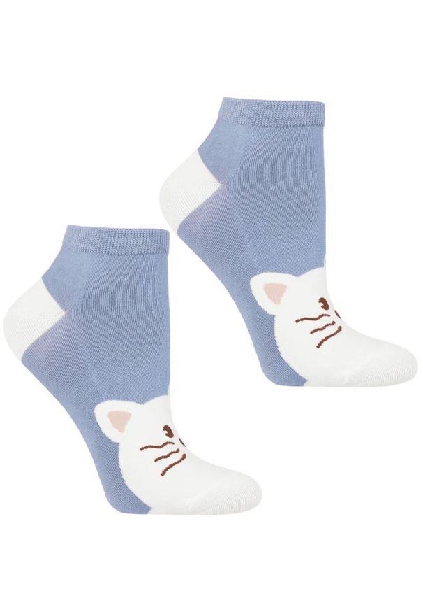 Niebieskie Damskie Skarpetki Kotki Moraj 3 Pary. Kolor: niebieski. Materiał: materiał